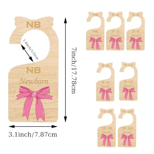 7 Pcs Baby Newborn to 24 Months Closet Dividers Pink Bow Baby Closet Organizer Newborn Nursery Clothes Size Hanger Dividers for Home Nursery Baby Clothes