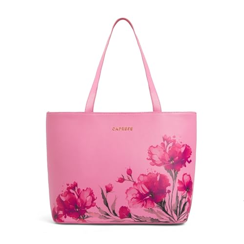 Image of Caprese Chloe Large Floral Tote Bag for Women|Stylish, Durable, Multi-Compartment Design for Work, Travel, Shopping |Comfortable Straps Shoulder Bag, Ideal for Laptop & Essentials (Violet)