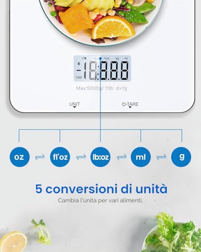 RENPHO Bilancia da Cucina Digitale, Bilancia Elettronica per Alimenti per Cottura e Caffè, Apparecchio Bilancia da Cucina per Keto, Macro, Calorie e Perdita di Peso con App per Smartphone, Bianco - Immagine 4