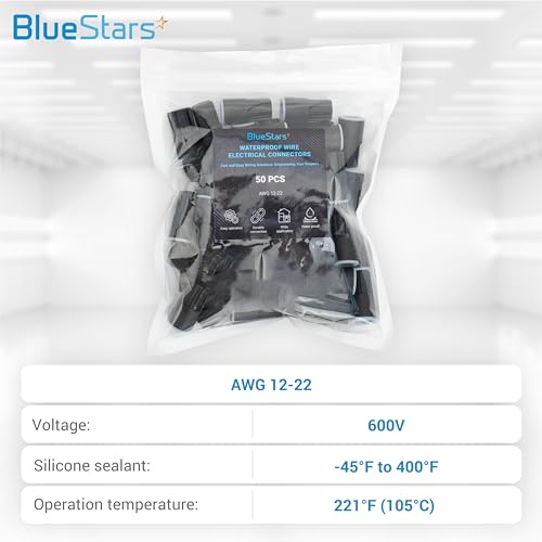 BlueStars 50 PCS Waterproof Wire Nuts AWG 12-22, 600V Outdoor Electrical Wire Connectors, Twist Nuts Caps Wire Caps for Sprinkler Led Landscape - Thumbnail 3