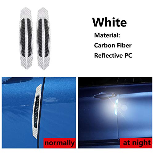 Image of ZYTC 4pcs 3D Super White Reflective Stickers Black Real Carbon Fiber Strips Car Side Door Edge Bumper Anti-Scratch Protection Guards Trim Stickers Universal