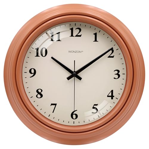 WONZOM Reloj de Pared marrón Vintage,25 cm/10 Pulgadas Minimalista, silencioso, Retro, Decorativo, para Sala de Estar, Cocina, Dormitorio, baño, Oficina