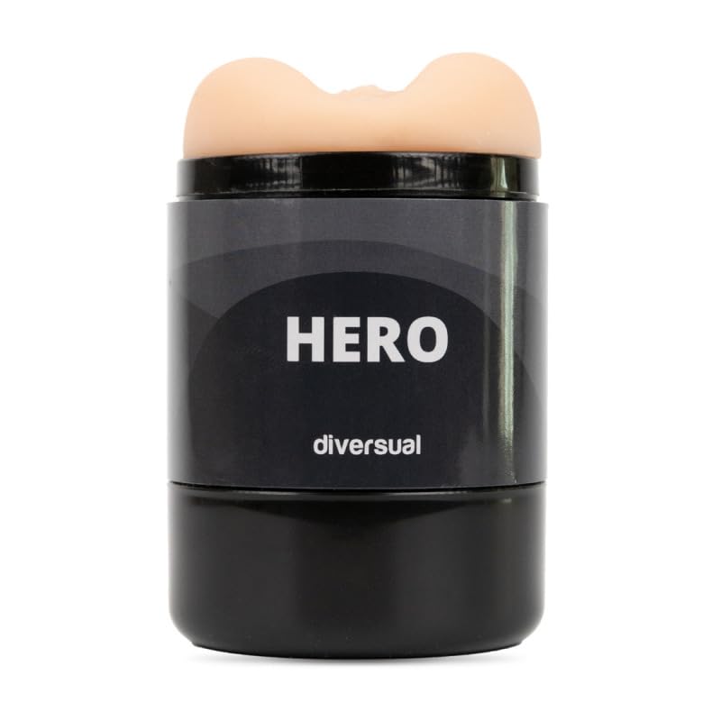 Hero, Masturbador Masculino, Doble Orificio, Realista, Textura interior Estriada y Punteada, Sumergible, Reutilizable, TPE, ABS (White)