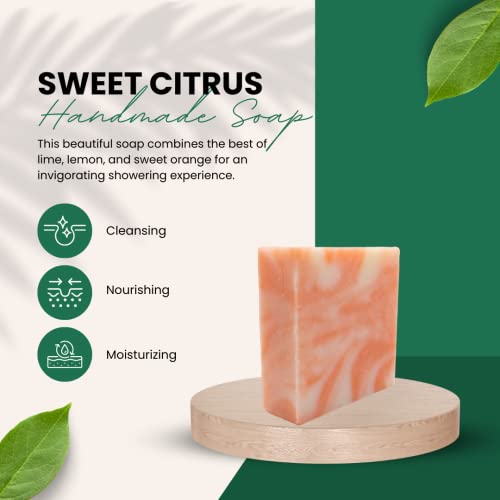 High Thyme Farmacy Sweet Citrus Handmade Soap - 5 Ounce Citrus Scented Natural Bar Soap - Lime, Lemon, And Sweet Orange Scented Lye Soap - Non Toxic Hand Soap - Orange, Lime & Lemon Soap Bar #TOP1