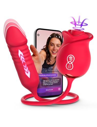 Image of MOOLIGIRL Rose Toy Thrusting Dildo Vibrator, App Control Sucking Adult Sex Toys for Women & Couples, 10 Suction & 10 Thrusting Vibration Modes, Waterproof Sex Toy for Clitoral G-Spot S&M Whips