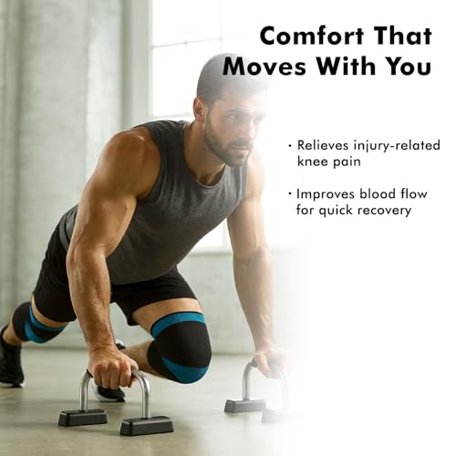 Image of Flamingo Premium Knee Cap (Pair) | Knee Support Cap for Gym, Sports, Joint Pain Relief, Exercise, Running, Cycling, Workout, Arthritis | Knee Cap for Men and Women | Color-Blue | Size-Large |