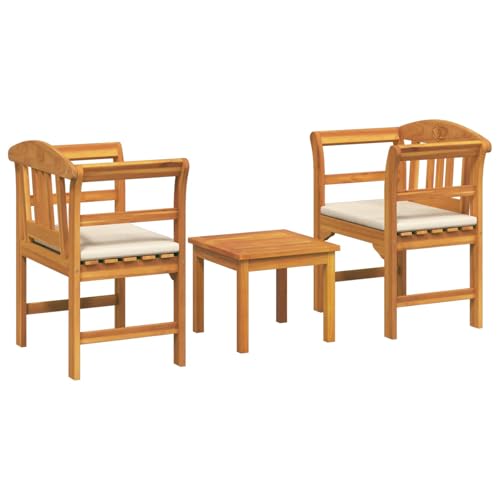 vidaXL Juego de Muebles 3 pcs Natural Madera de Acacia Sólida, Juego de Muebles de Acacia, Resistente al Clima, diseño Moderno, cómodo para el jardín y la terraza