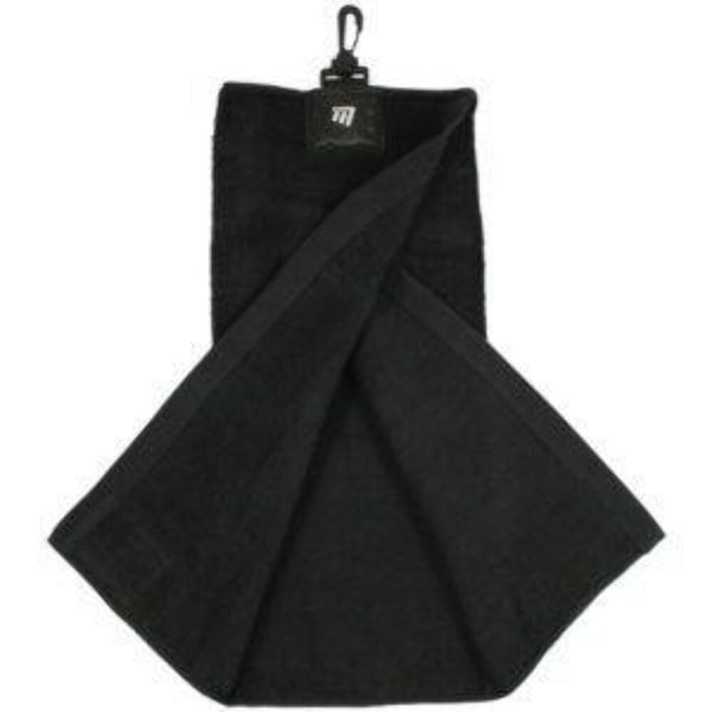 Masters Tri-Fold Golf Towel with Bag Clip And Club Scrub Patch - Black