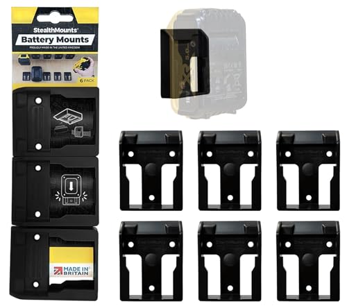 StealthMounts Battery Holders for DeWalt 20v/60v | Cordless Battery Mounts for DeWalt Power Tools | 6 Pack | Battery Clip Organizers for DeWalt