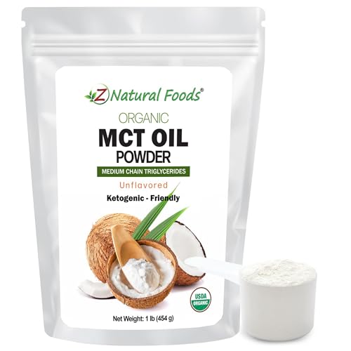 Z Natural Foods Organic MCT Oil Powder - From Coconut with Prebiotic Acacia Fiber C8 & C10 - Plant-Based Vegan Creamer For Tea Coffee Shakes & Smoothies - Keto & Paleo Friendly Unflavored