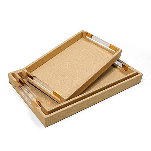 Sophinique Großes Ottoman-Tablett (3 Stück), Butler-Tablett mit Acrylgriffen, reines natürliches Holz, Serviertablett, geeignet für Kosmetik, Schmuck und als Geschenk Cover