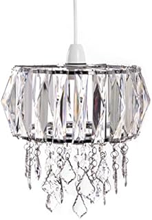Innoteck Sparkly Ceiling Chandelier Drum Shade with Prismatic Acrylic Crystal Strips and Droplets