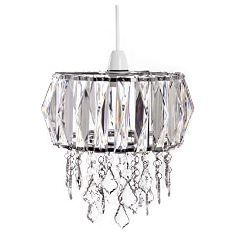 Innoteck Sparkly Ceiling Chandelier Drum Shade with Prismatic Acrylic Crystal Strips and Droplets Cover