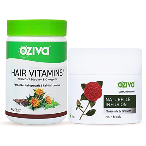 OZiva Hair Vitamins (With DHT Blocker, Omega 3 and Biotin) for Better