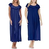 Ezi Satin Nightgowns for Women - Soft & Breathable Knee-Length Night Gowns - Adult Womens Nightgown M - Plus Size,3X,Royal Blue