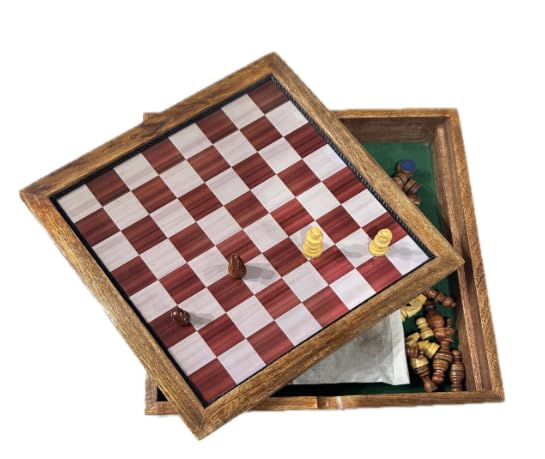 Schach & Ludo Spielbox (kleine Pferde) magnetisch aus Holz – 2 Spiele in 1 mit Aufbewahrung – 25 cm