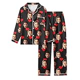 YOSUWOAI Set pigiama personalizzato con foto per coppie Pigiama in due pezzi con stampa viso morbido pigiameria e pantaloni pigiama San Valentino Sleepwear, O nero., M