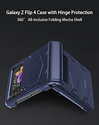 Ddj Shockproof Armor Samsung Galaxy Z Flip 4 Case, Z Flip 4 Case With Hinge Protection, Full-Body Durable Hard Pc Heavy Duty Semi-Auto Case For Galaxy Z Flip 4 5G - Blue(2022) #TOP3