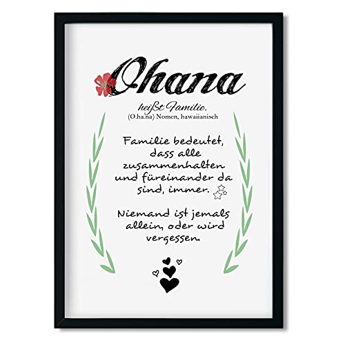 Ohana Kunstdruck Familienbild mit Spruch Geschenkidee optional mit Rahmen