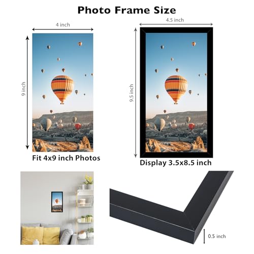 Image of JCJMY 4x9 Picture Frame Black for Wall Hanging or Tabletop, Wall Mounting Horizontally or Vertically, 4 x 9 Wall Gallery Poster Photo Frame with Shatter Resistant Plexiglass, Black