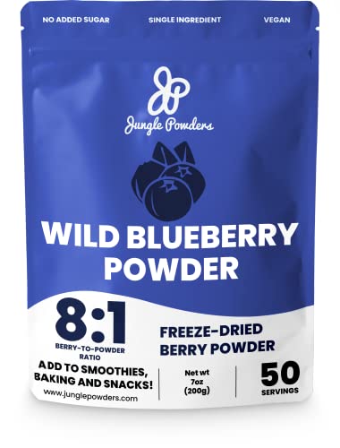 Jungle Powders Wild Blueberry Powder 7oz, Nordic Freeze Dried Blueberries No Sugar Added, Additive and Filler Free Bilberry Fruit Superfood Powder