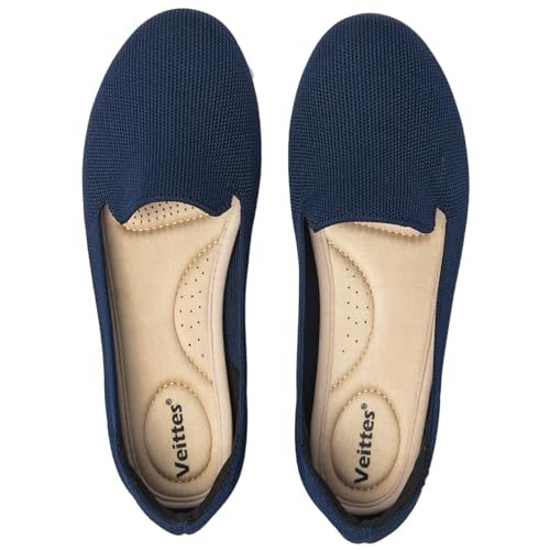 Image of Veittes Women's Wide Width Flats Shoes,Comfortable Breathable Casual Slip on Round-Toe Knitted Dressy Ballet Flats
