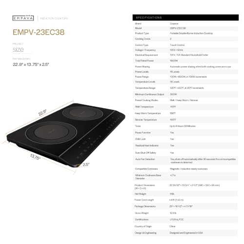Image of Empava Portable Double Induction Cooktop 2 Burner, Countertop, Plug in