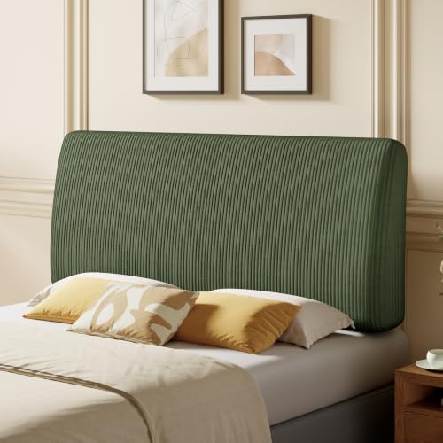 Image of Pinmoco 4.7 inch Upholstered Headboard for Queen Size Bed, Height Adjustable and Ergonomic Headboard, Easy Assemble, Sturdy and Durable, Olive Green
