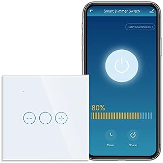 CNBINGO Smart Dimmer Switch for LED, Work with Alexa, Google Home, IFTTT Device, Smart Life APP, WiFi Touch Wall Light Switch with Glass Panel, Neutral Wire Required, 1-Gang, White