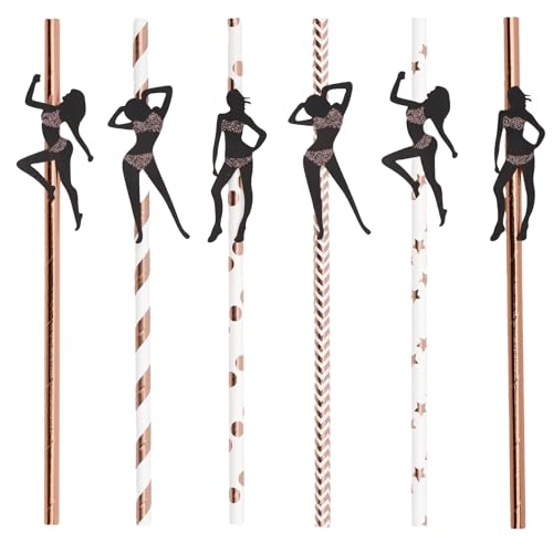 24 pitillos biodegradables rosa dorado con figuras femeninas miniatura 1