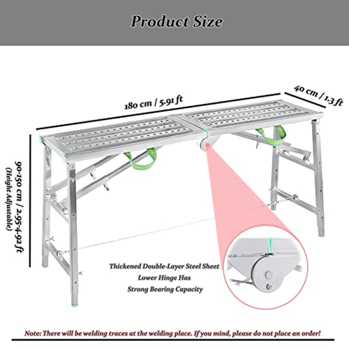 Scaffolding Equipment, Step Ladders, Portable Multipurpose Folding Scaffolding Work Platform Scaffold Tower Ladder Stool Bench Adjustable Height, Galvanized Steel Welding, 800 Lbs Maximum Load #TOP1