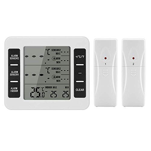 Kühlschrank-Thermometer, Digitales Gefrierschrank-Thermometer Mit Innen-Temperatur-Monitor Und 2 Drahtlosen Sensoren, Geeignet, Um Die Maximale Und
