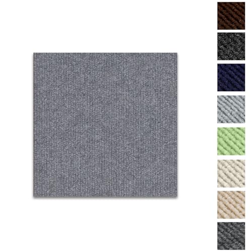 Kongming Teppichfliesen selbstklebend waschbar, 10 Stücke Teppichfliesen selbstliegend 30x30cm, Teppich Fliesen mit Rückendeckung, Teppich Bodenbelag für Wohnung, Büro, Gewerbe (Teppich Hellgrau)