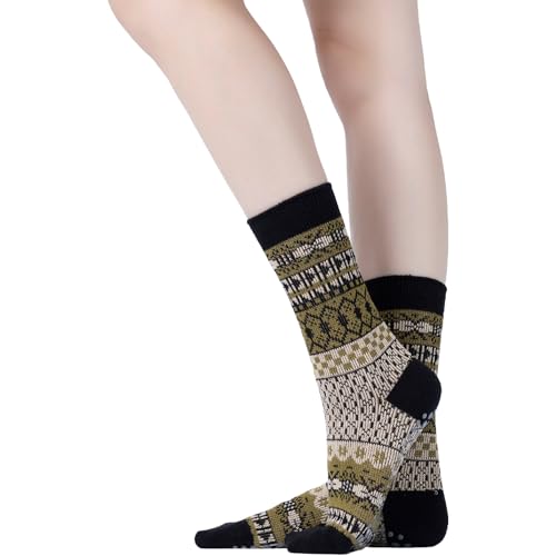 Image of Verdancy Yoga Pilates Socks with Grips for Women Knit Patterned Non Slip Cushioned Crew Socks for Barre Ballet Dance