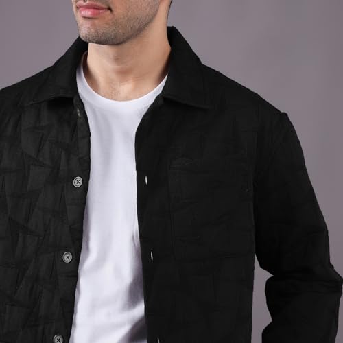 Image of Urban Scottish Men's Oversized Shacket, Long Sleeve Button Down Collared Shirt Jacket for Mens - Long Fit, Textured Fabric, Stylish Casual Outerwear