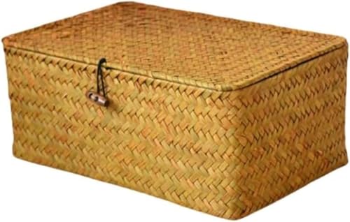 CokBlu 天然素材編みかご 蓋付き籐かご 和風手作り収納バスケット 防塵収納ケース おしゃれ雑貨小物入れ おもちゃ家庭用収納カゴ 手工芸品収納容器