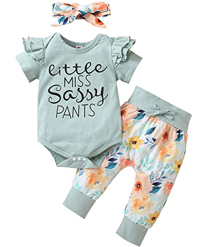 Image of Yvowming Newborn Baby Girl Clothes Infant Ruffle Romper Pants Set Summer Outfits Cute Baby Clothes for Girls