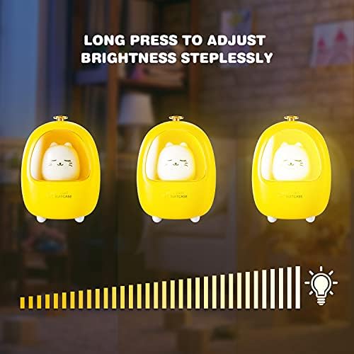 Smilodon Cute Night Light Kids, Bedside Lamp for Baby, Kawaii Gift for Children, Animal Night Light, Yellow Kitten, Portable, Rechargeable, Battery Operated, Dimmable, Three Light Mode