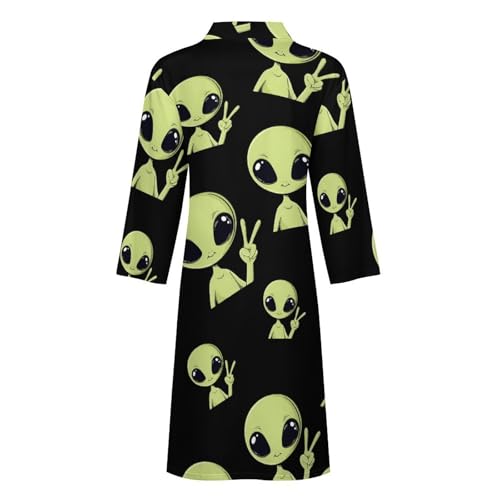 Peace Alien Mugshot Mens Robe Nightgown Lightweight Knee Long Bath Robe Spa Bathrobe Loungewear4