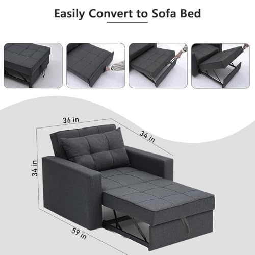 Image of CASASTYLE Trissa 1 Seater Pull-Out Premium Fabric Sofa Cum Bed Sofa Set for Living Room (Dark Grey -Fabric)