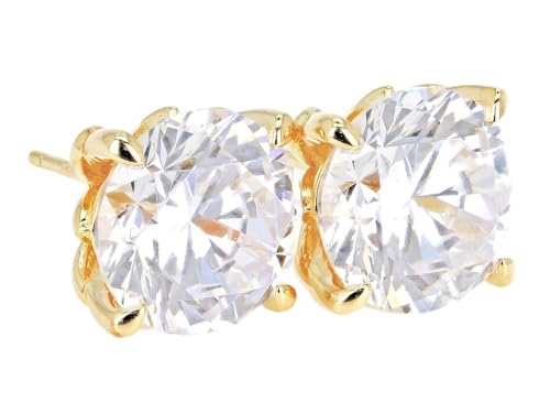 JTV 18K Yellow Gold Over Sterling Silver CZ Stud Earrings – Faux Diamond Earrings for Women – Classic, Elegant & Gift-Ready Jewelry, (7.76 ctw)