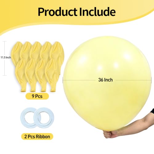 Image of KALOR 9 Pcs 36 Inch Large Pastel Yellow Big Giant Round Latex Balloons