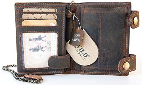 FLW-Wild Genuine Leather Biker's Wallet with RFID (data protection), Two Buckles and a Metal Chain3