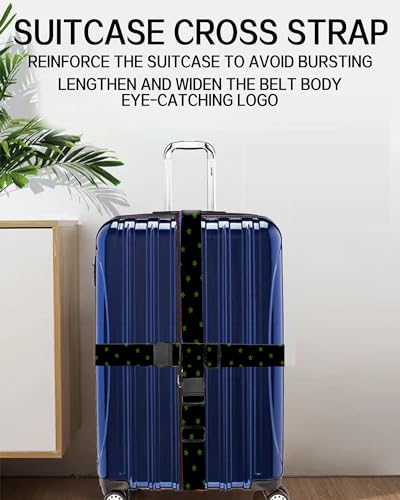Image of Luggage Straps for Suitcases, Adjustable Travel Belt, Durable Wide Luggage Strap, Cute Suitcase Strap Identifiers with Buckle, Bag Straps for Luggage, Black Green Stars