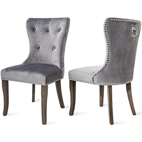 Harper & Bright Designs Set of 2 Victorian Dining Chair Upholstered Accent Chair (Grey, Set of 2)
