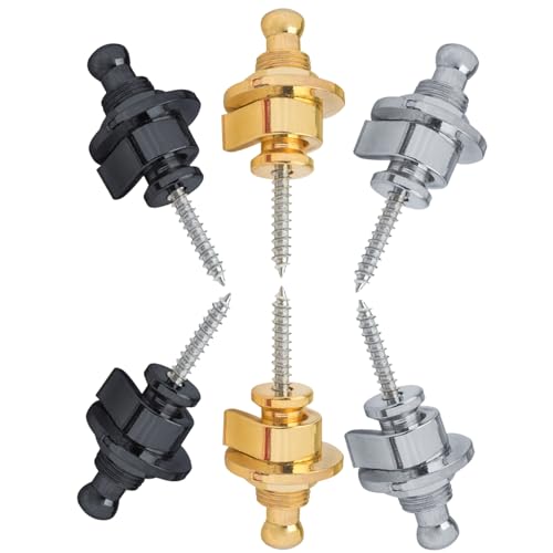 Gasea 6Pcs Correa de Guitarra de Metal con Hebilla de Seguridad Antideslizante, Correa Guitarra Cierre de Seguridad Security Lock Strap para Guitarra Bass- Negro, Dorado,Plateado …