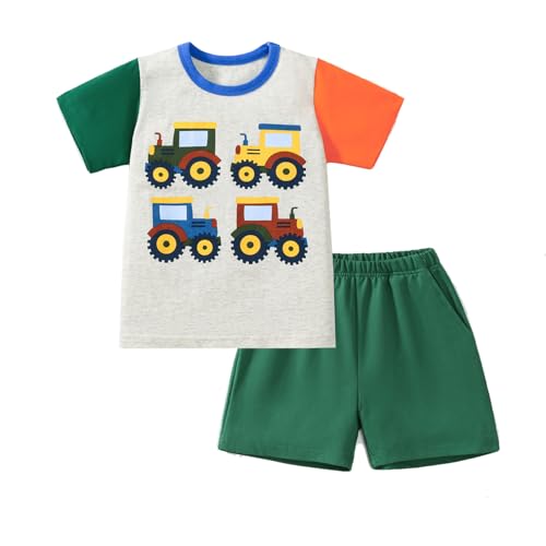 Image of HILEELANG Toddler Boy Summer Short Clothes Sets Cotton Crewneck Tees Shorts Pocket Adjustable Knite Shorts Playwear Sets