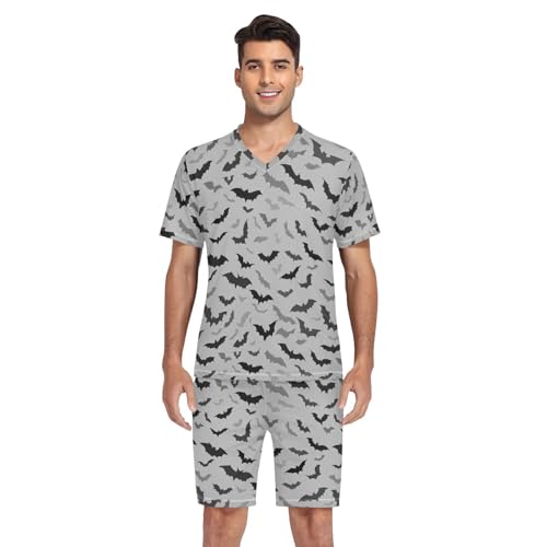 Bat Men’s Pajama Sets Short Sleeve Lounge Wear with Elastic Waistband and Drawstring4