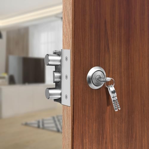 Image of VOLO Heavy Duty Tri-Bolt Rim Lock - Secure Dead Lock with Keys for Main Door, Single & Double Doors, Left & Right-Handed Use - Ideal for Home & Office (Pack of 1) (MT-02 (Satin))