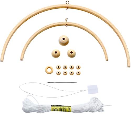 Nursery Mobile Crib Bed Bell Ceiling Wooden Wind Chime Hanging DIY Wooden Frame Ornaments Handmade Kit for Infant Toys Nursing Accessories Nurse Charms (Semi-Circular)